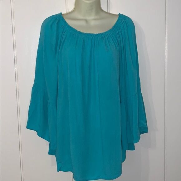 Gibson Latimer boho turquoise bell sleeve blouse - Picture 1 of 7